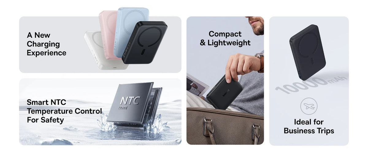 Baseus Power Bank Magnético de 22.5W 10000mAh Carga Rápida PD por Cable y Carga Inalámbrica de 15W Compatible con iPhone 17 Pro Max Samsung S26