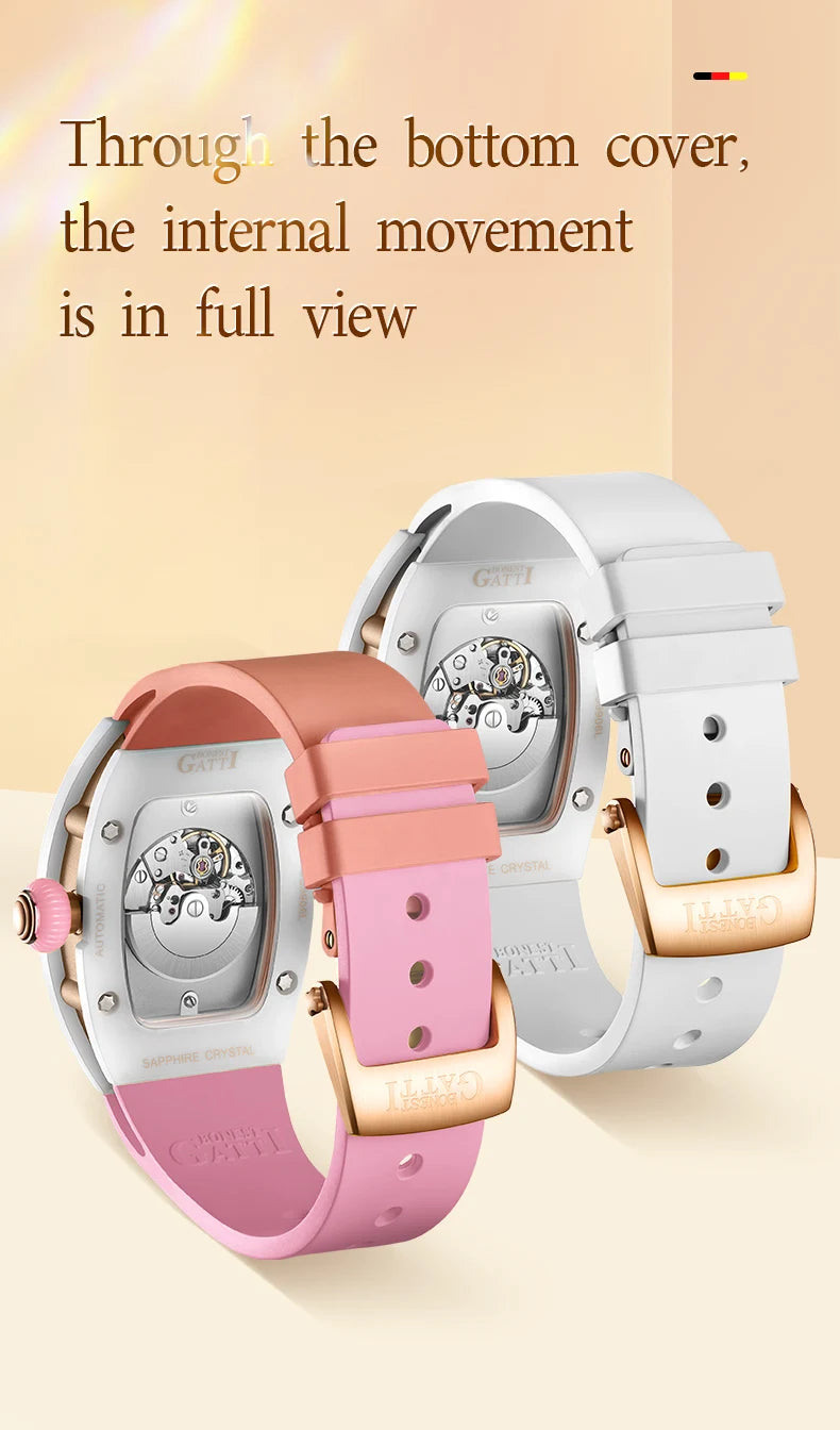 Orologio BONEST GATTI da Donna, Moda Lusso Leggero, Meccanico a Barile, Regalo di San Valentino per la Fidanzata, Serie Phantom con Scatola Orologio
