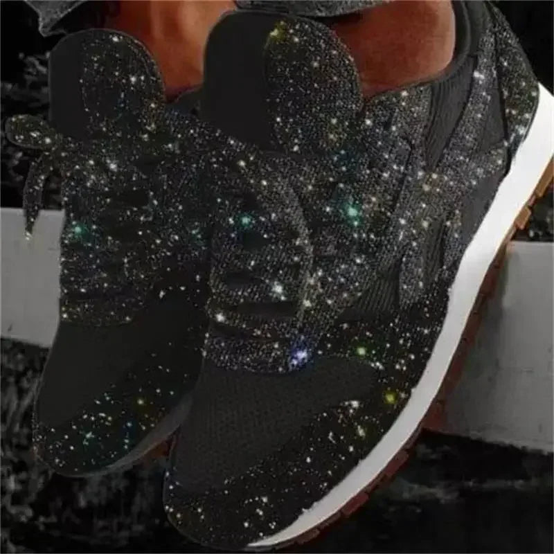 2025 nuove scarpe da ginnastica piatte da donna scarpe vulcanizzate Bling casual da donna scarpe da donna all'aperto con plateau in rete con lacci taglie forti