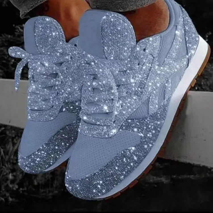 Scarpe Sportive Casual Donna 2020 Nuovo Stile Autunnale con Paillettes, Tacco in Spugna, Traspiranti, con Strass, Suola Spessa, per Studentesse, Taglie Forti