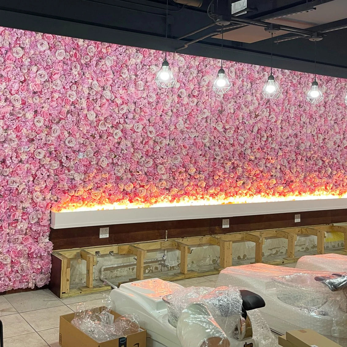 Flores de pared de fondo de seda rosa, decoración de boda, panel de pared de flores artificiales personalizado para telones de fondo de decoración del hogar, baby shower