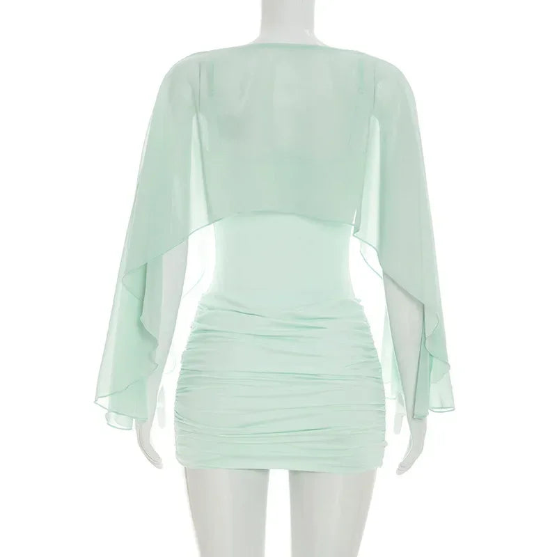 Mini Abito Sexy in Rete Trasparente da Donna, Outfit da Festa Y2K, Vestito Aderente Senza Maniche con Scollo Tondo per l'Autunno, Regalo per le Vacanze