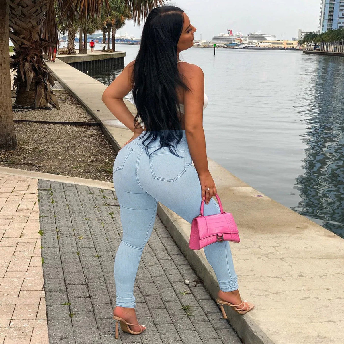 Jeans a Vita Alta da Donna 2026, Pantaloni Skinny Elasticizzati con Tasche, Effetto Consumato e Lavato, Lunghezza alla Caviglia, Stile Streetwear