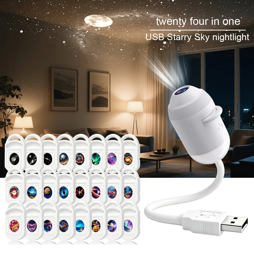 Explosive USB Starry Sky Projection Light for Car Interior, Home, Bedroom, Nightlight, Romantic Galaxy Atmosphere Light