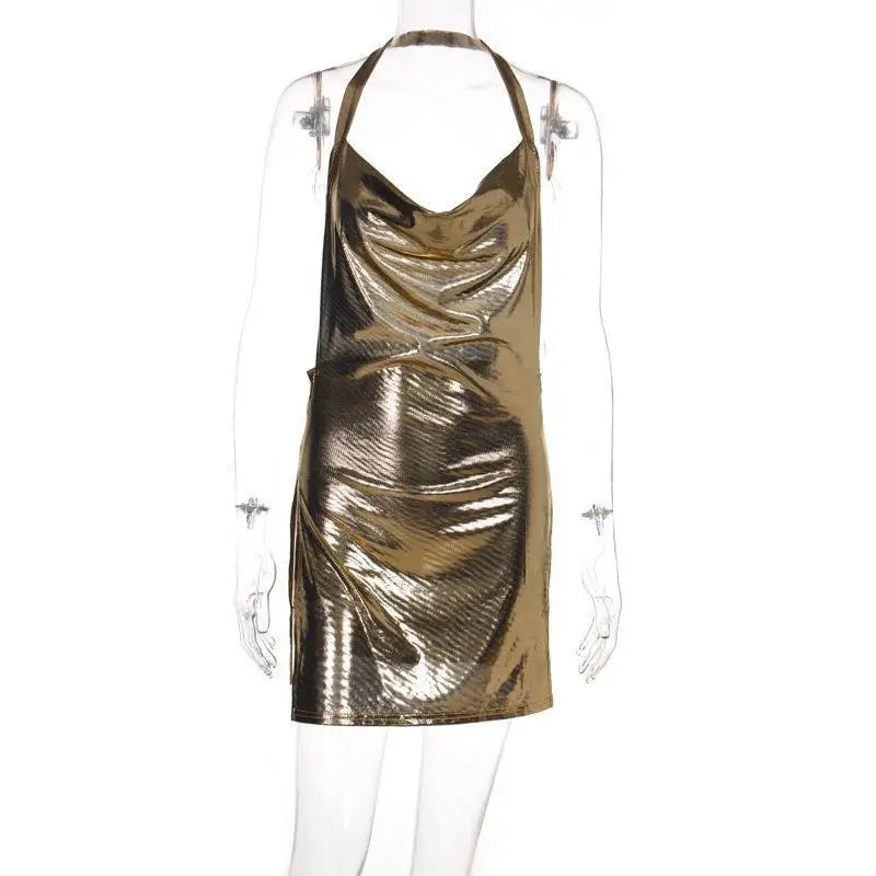 Mini abito aderente sexy per donna Bling Glitter Evening Prom Donna Halter Spacco laterale Backless Party Club Abiti estivi