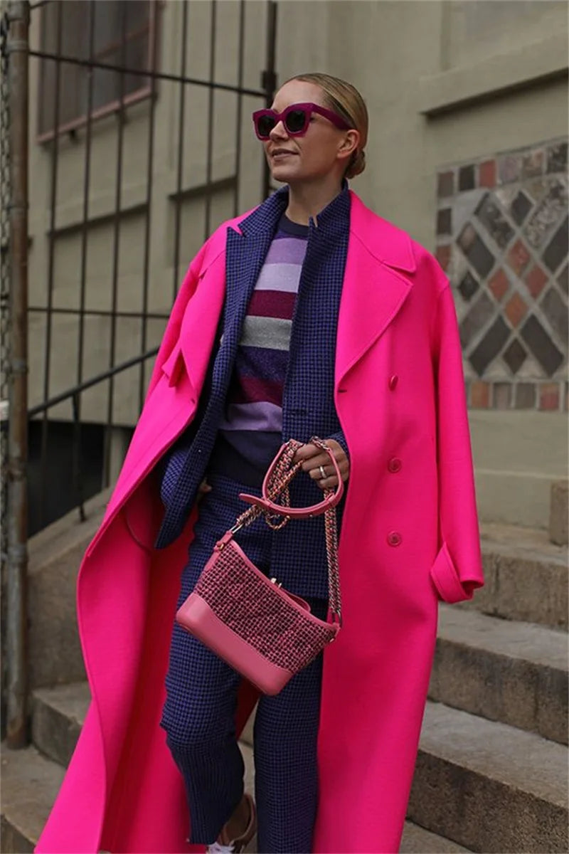 Barbiecore rosa lana donna vestito Blazer lungo soprabito invernale Trench spesso su misura giacca moda formale abito da ballo
