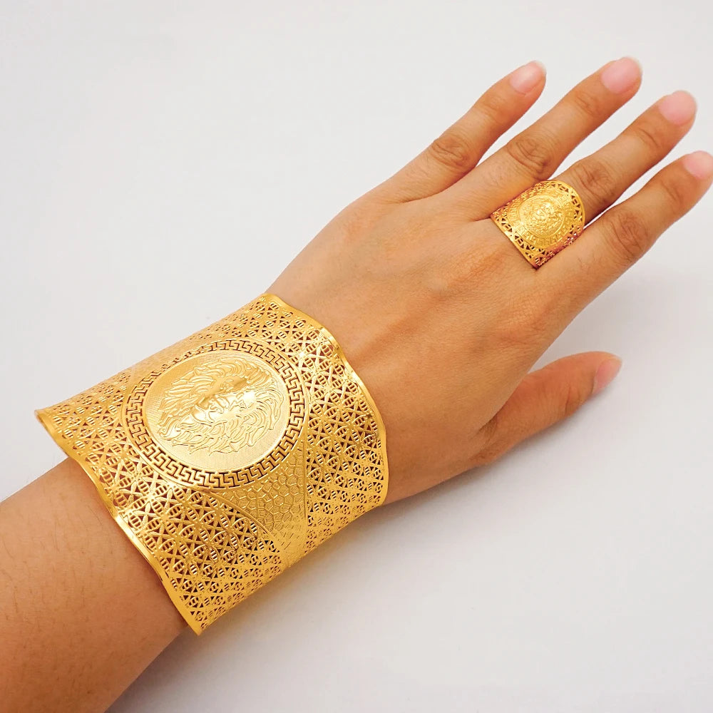 Bracciale color oro Dubai con anello per donna Bracciale con polsino a catena con ciondoli Bracciale indiano Arabo Francia Regali di gioielli da sposa