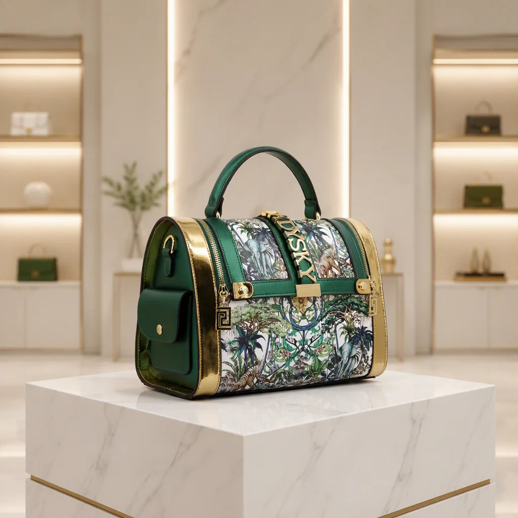Borsa da donna con stampa di fiori e piante alla moda Borsa da donna con cuscino con cuciture intelligenti Borsa da donna di grande volume Borsa a spalla singola