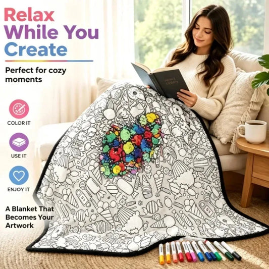 DIY Coloring Blanket with 24 Colored Markers Creative Personalization pattern blanket Stress Relief Unique Paint art Decor Gift