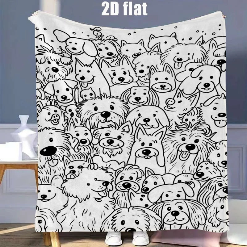 Black White Jungle Zoo Animal Line Art Flannel Throw Blanket, Soft Light Blanket for Kids Toddler Nursery Playroom Gift