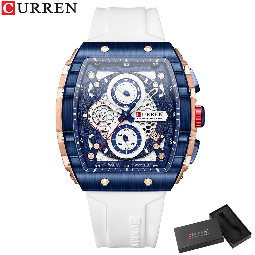 CURREN Orologi da uomo delle migliori marche Orologio da polso al quarzo quadrato di lusso Orologio cronografo luminoso impermeabile per uomo Orologio con data