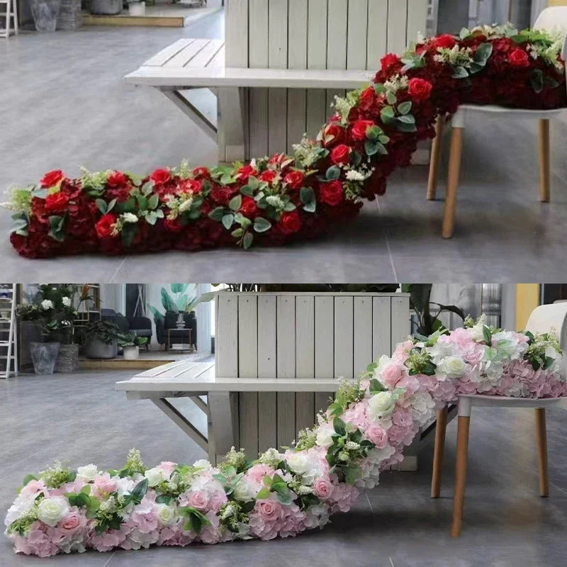 Event Table Floral Strip Silk Flower Row Wedding Backdrop Wall Decor Runner Arrangement Party Arch Deco Floral Celebration Props