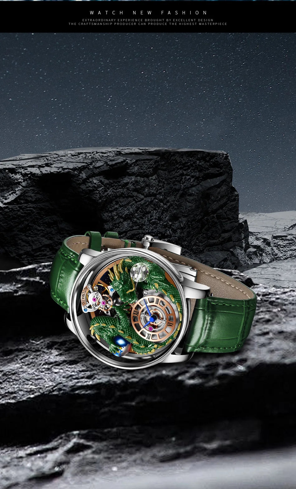 2024 PINDUCelestial Series orologio da uomo Traditionnelle Artisanat Dragon orologio al quarzo specchio curvo orologio dal Design completamente trasparente