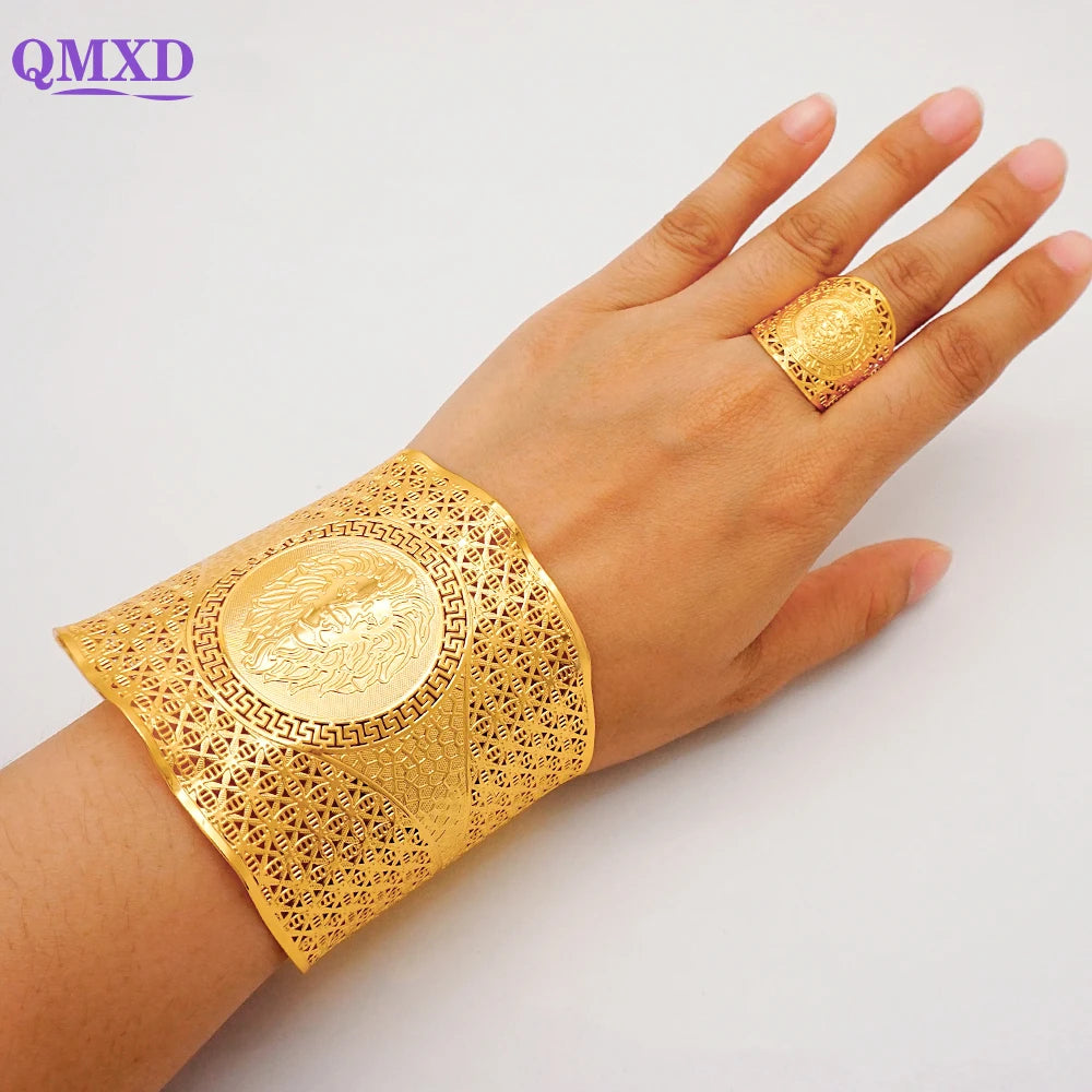 Bracciale color oro Dubai con anello per donna Bracciale con polsino a catena con ciondoli Bracciale indiano Arabo Francia Regali di gioielli da sposa