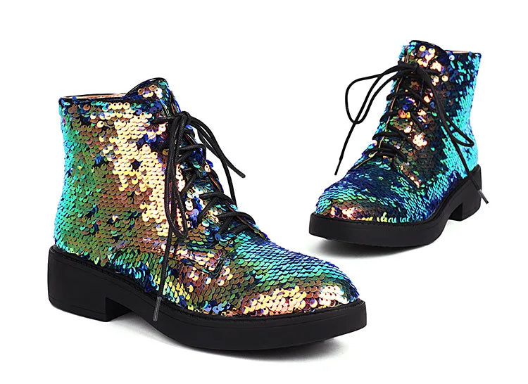 Donna Autunno Inverno Stivaletti 2024 Tendenza Comfort Casual Hip-Hop Scarpe da ballo con paillettes Club Party Donna Stivaletti stringati