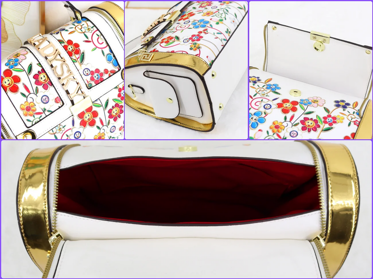 Borsa da donna con stampa di fiori e piante alla moda Borsa da donna con cuscino con cuciture intelligenti Borsa da donna di grande volume Borsa a spalla singola