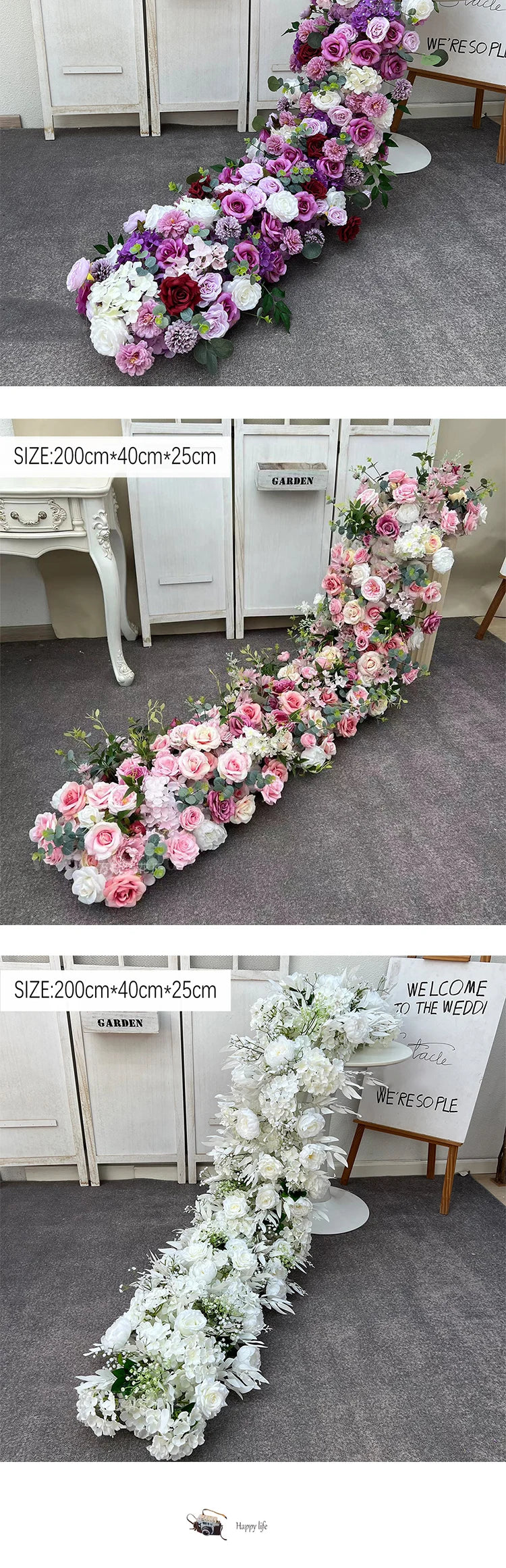 5D Luxury Artificial Flowers Wedding Decoration Table Long Runner Flower Row Floral Backdrop Arrangement Wall Arch Decor Props
