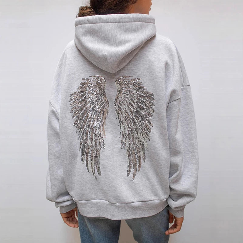 Felpe con Cappuccio Oversize da Donna con Perline e Paillettes, Fodera in Pile, Stile Y2K, Abbigliamento Casual 2026