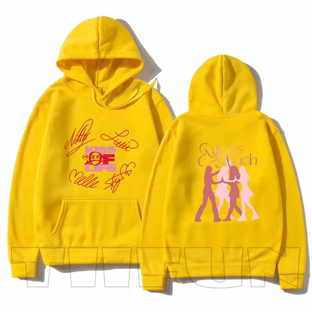 2025 Kiss Of Life Midas Touch Felpe con cappuccio retrò Moda Streetwear Pullover con cappuccio Grafica Sportwear Felpe casual Top
