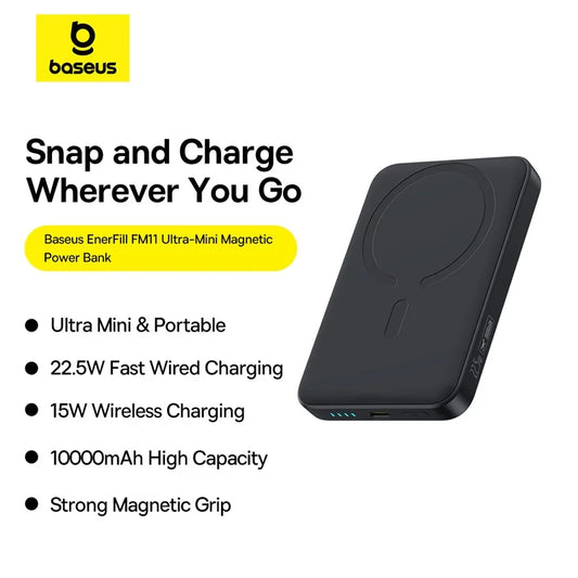 Baseus 22.5W Magnetic Power Bank 10000mAh PD Wired Charging 15W Wireless Charging Compatible for iPhone 17 Pro Max Samsung S26