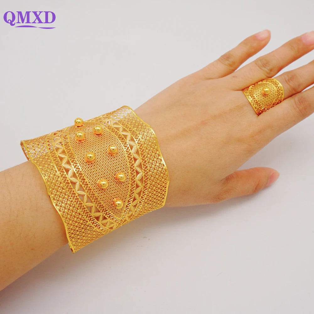 Bracciale color oro Dubai con anello per donna Bracciale con polsino a catena con ciondoli Bracciale indiano Arabo Francia Regali di gioielli da sposa