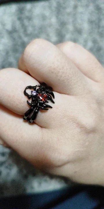 Anillos ajustables estéticos de corazón de cristal rojo irregular de apertura nueva para mujer, anillo gótico de araña animal, joyería creativa