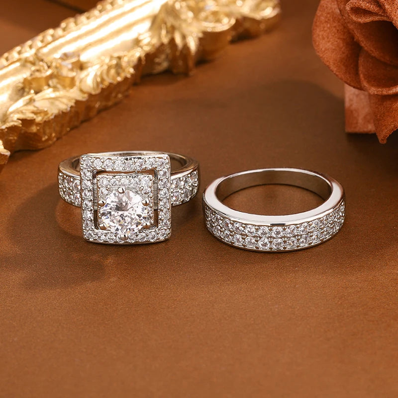 Anello da Donna Lussuoso in Argento 925 Placcato Rodio con Doppia Zirconia - Anello per Matrimonio, Sposa, Proposta - Regalo di Anniversario