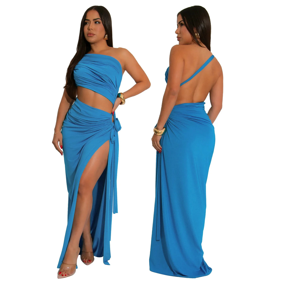 CM.YAYA Donne Senza Maniche Scava Fuori Senza Spalline Aderente Midi Lungo Maxi Vestito 2025 Estate Backless Abiti Da Festa Sexy Abiti