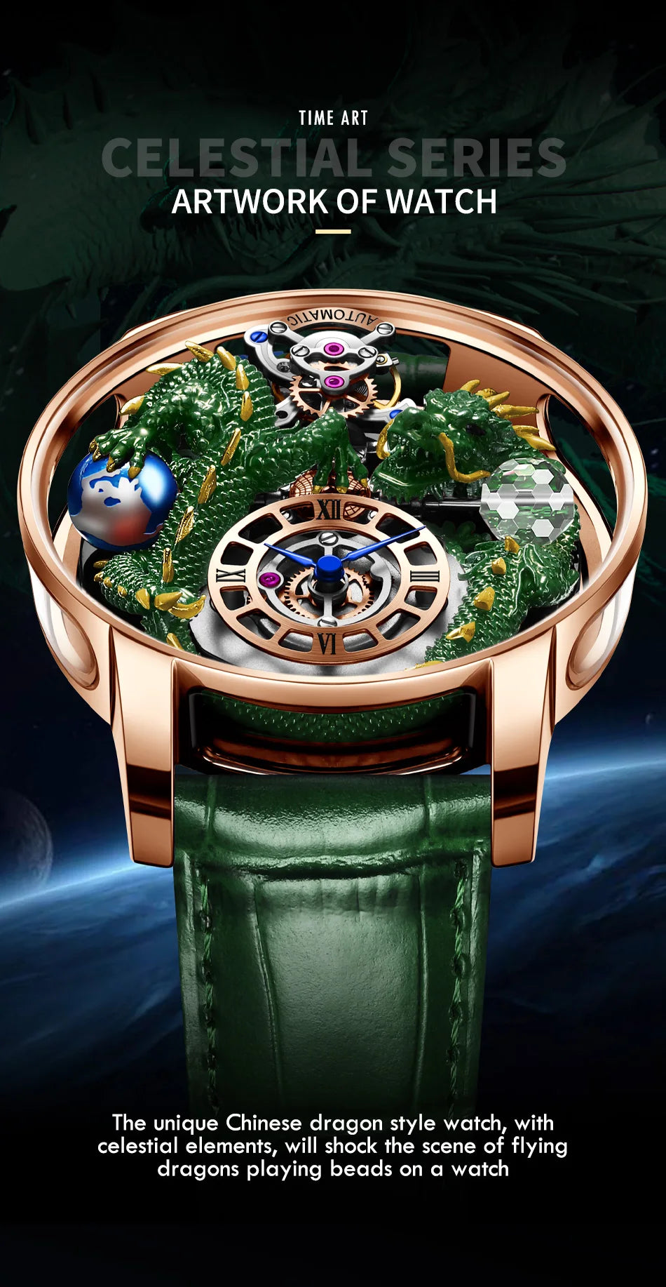 2024 PINDUCelestial Series orologio da uomo Traditionnelle Artisanat Dragon orologio al quarzo specchio curvo orologio dal Design completamente trasparente