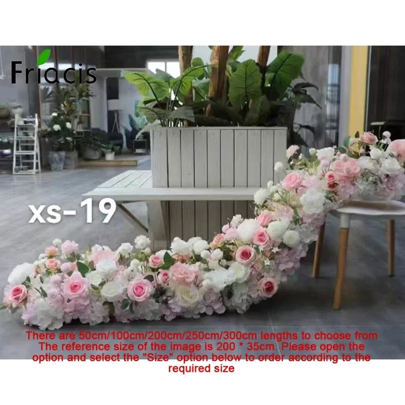 Event Table Floral Strip Silk Flower Row Wedding Backdrop Wall Decor Runner Arrangement Party Arch Deco Floral Celebration Props