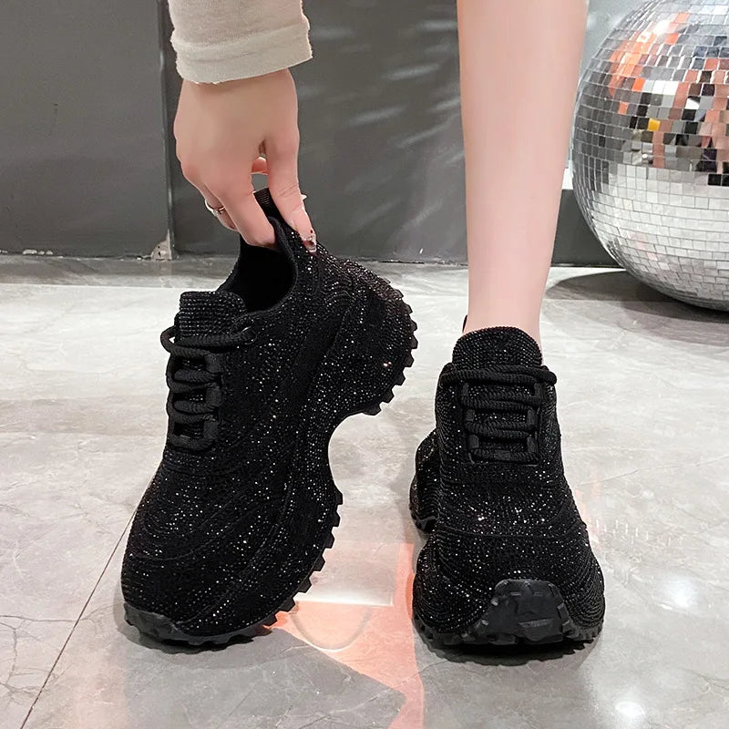 Nuove Scarpe Sportive Casual da Donna con Suola Spessa e Decorazioni in Diamanti, Design Elegante e alla Moda