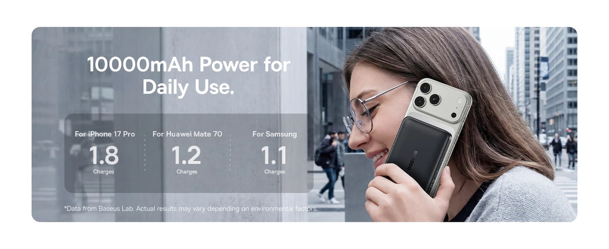 Baseus Power Bank Magnético de 22.5W 10000mAh Carga Rápida PD por Cable y Carga Inalámbrica de 15W Compatible con iPhone 17 Pro Max Samsung S26