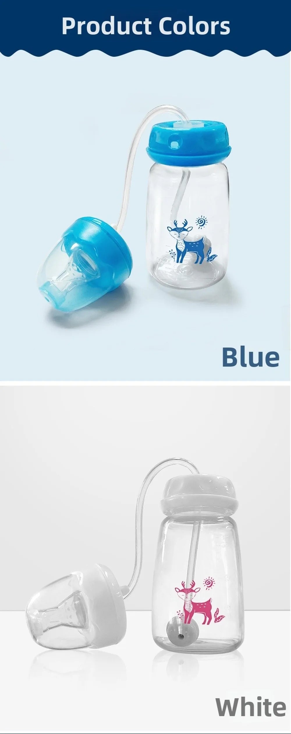 New 5oz/150ml Hands-Free Feeding Bottle Self-Feeding with Straw Brush Bottle Set Normal-Neck Gravity Ball Milk Storage Bottle