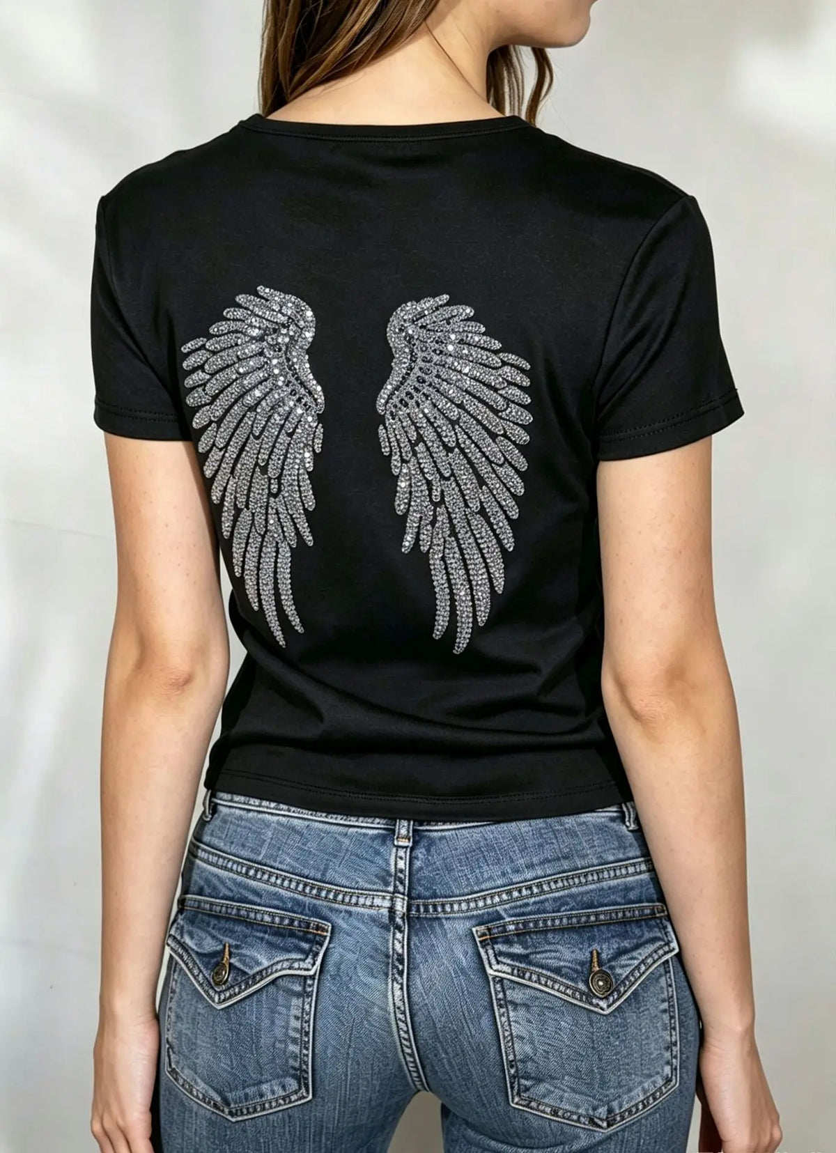 Felpe con Cappuccio da Donna con Stampa Ali d'Angelo in Paillettes, Maniche Lunghe, Tinta Unita, Stile Casual, Nuova Collezione 2025, Abbigliamento Streetwear Y2k