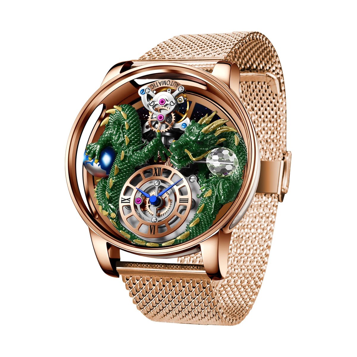 2024 PINDUCelestial Series orologio da uomo Traditionnelle Artisanat Dragon orologio al quarzo specchio curvo orologio dal Design completamente trasparente