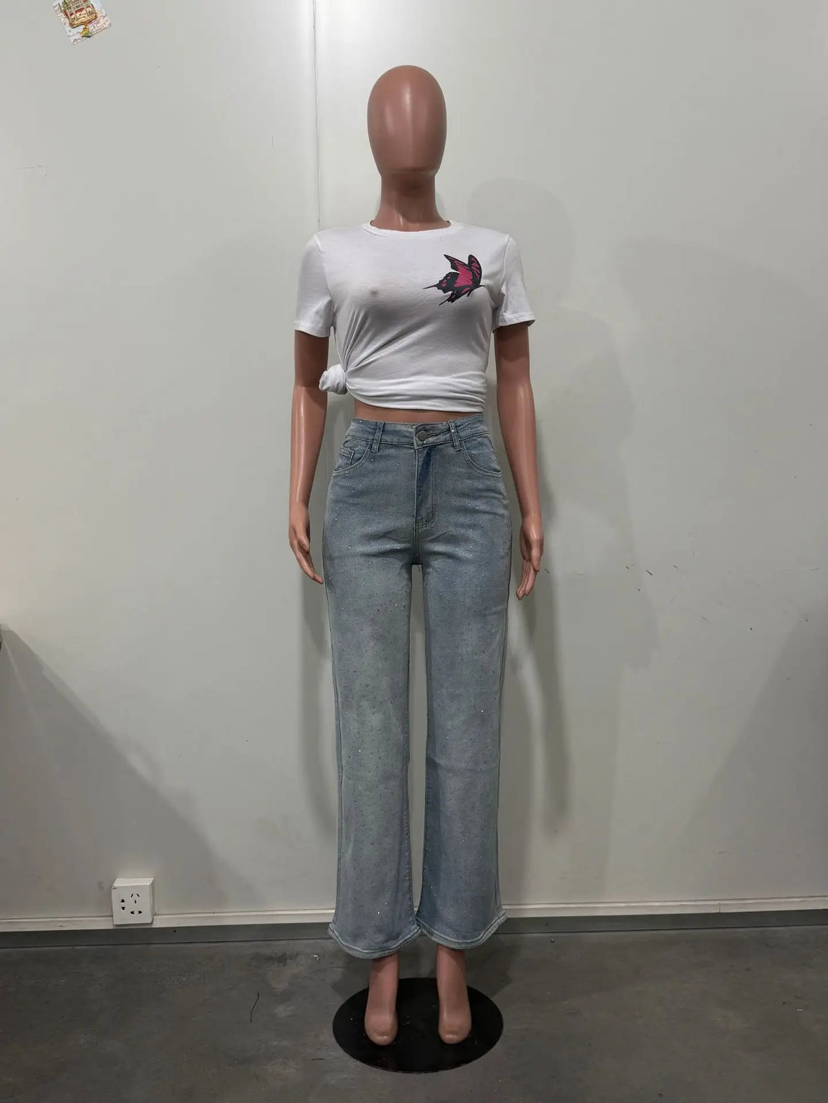 Pantaloni jeans con strass lucidi Pantaloni dritti in denim con diamanti da donna sexy a vita alta eleganti da night club