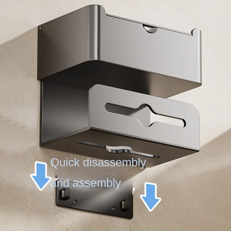 Space aluminum tissue box toilet paper rack perforation-free wall removable multi-functional integrated tissue rack