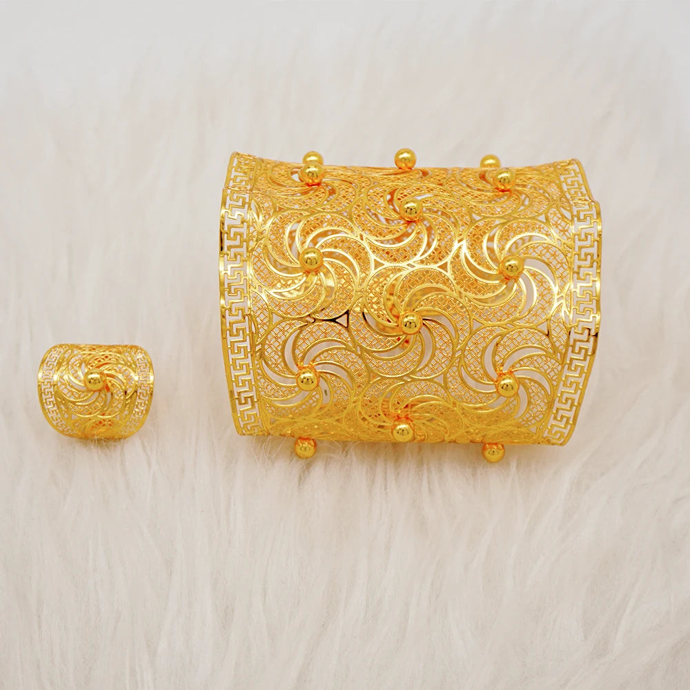 Bracciale color oro Dubai con anello per donna Bracciale con polsino a catena con ciondoli Bracciale indiano Arabo Francia Regali di gioielli da sposa