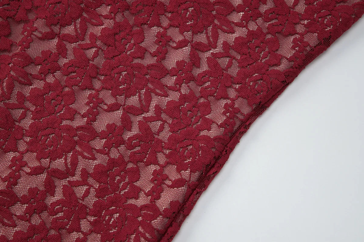 CHNMR Abito Cheongsam Sexy in Pizzo Rosso Senza Maniche, Vestito Lungo Aderente con Scollo a Goccia, Abito da Sera per Feste e Cerimonie, Abbigliamento Formale da Donna