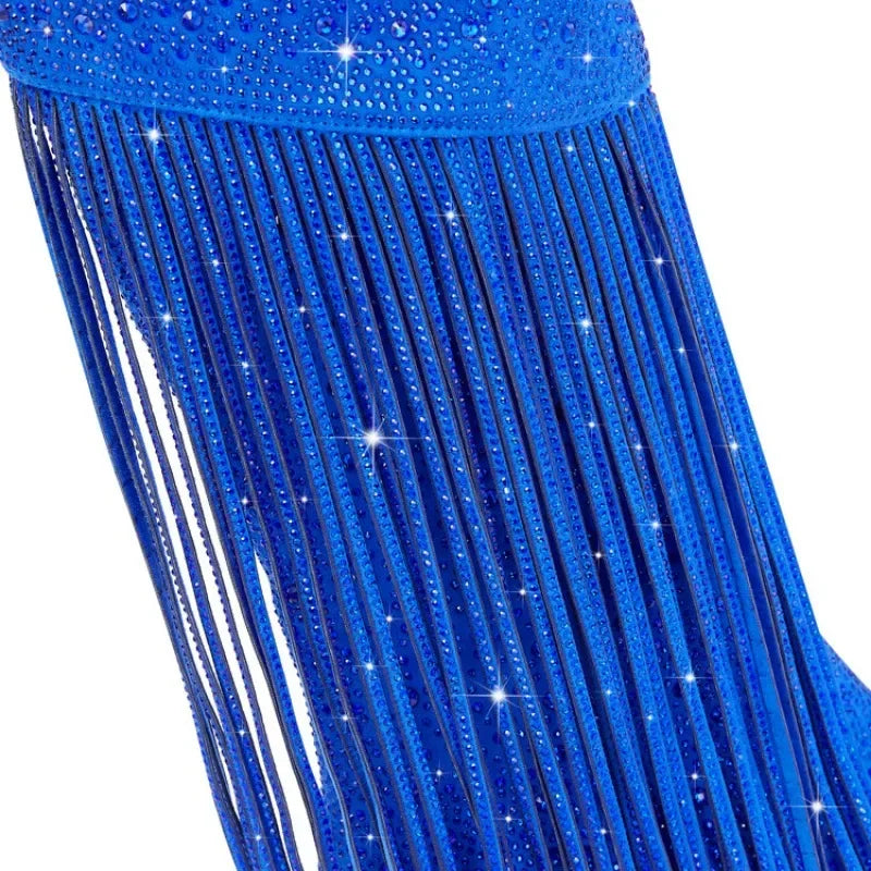2024 nuovi stivali Chelsea al ginocchio con strass con cerniera nappe a punta moda lucida stivali da donna europei e americani 35-43