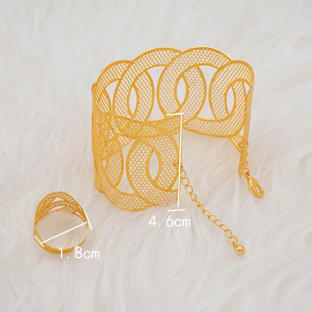 Bracciale color oro Dubai con anello per donna Bracciale con polsino a catena con ciondoli Bracciale indiano Arabo Francia Regali di gioielli da sposa