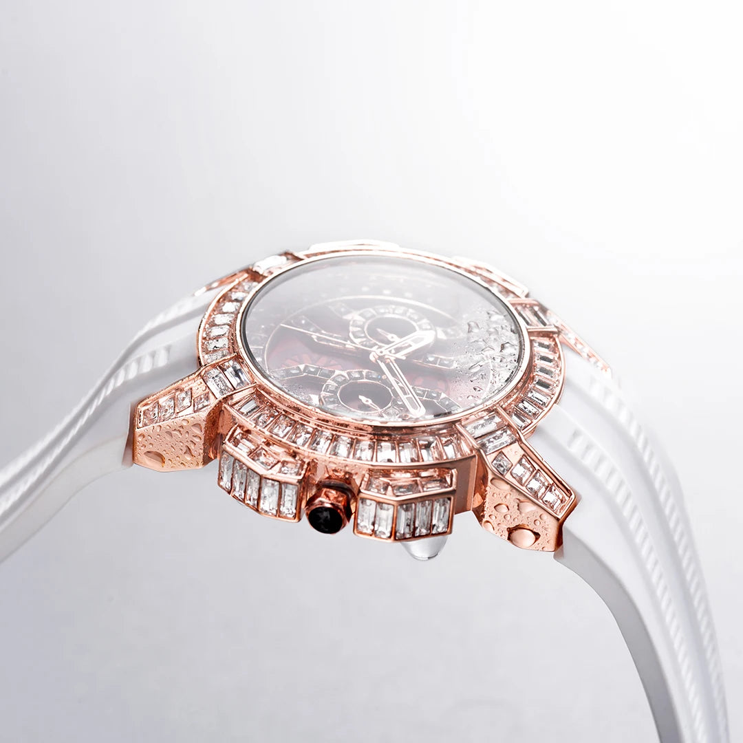 MISSFOX Nuovo Orologio Al Quarzo Rosso Per Gli Uomini di Lusso Hip Hop Streetwear Orologio Impermeabile Orologi Con Diamanti Orologi Da Polso Da Uomo Al Quarzo AAA