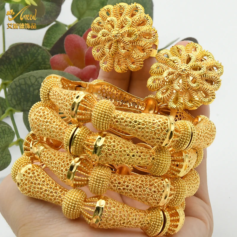 ANIID Bracciale con ciondoli da donna Bracciale in oro 24 carati Gioielli con fiori di Dubai Marchio di gioielli hawaiani etiopi di design africano