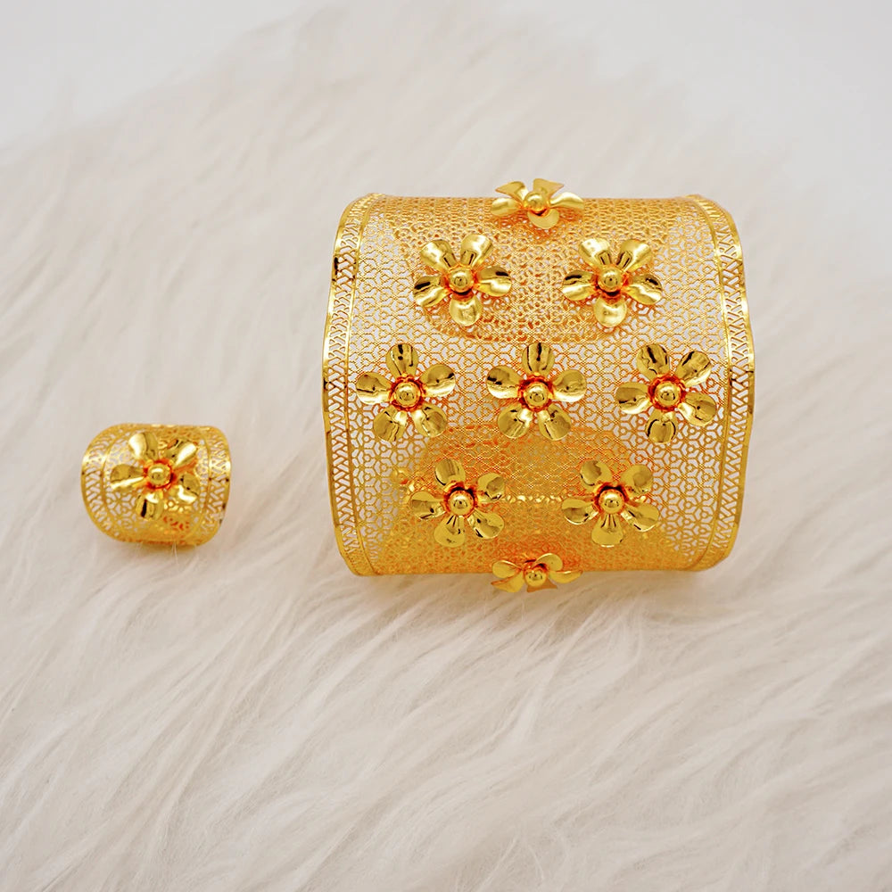 Bracciale color oro Dubai con anello per donna Bracciale con polsino a catena con ciondoli Bracciale indiano Arabo Francia Regali di gioielli da sposa