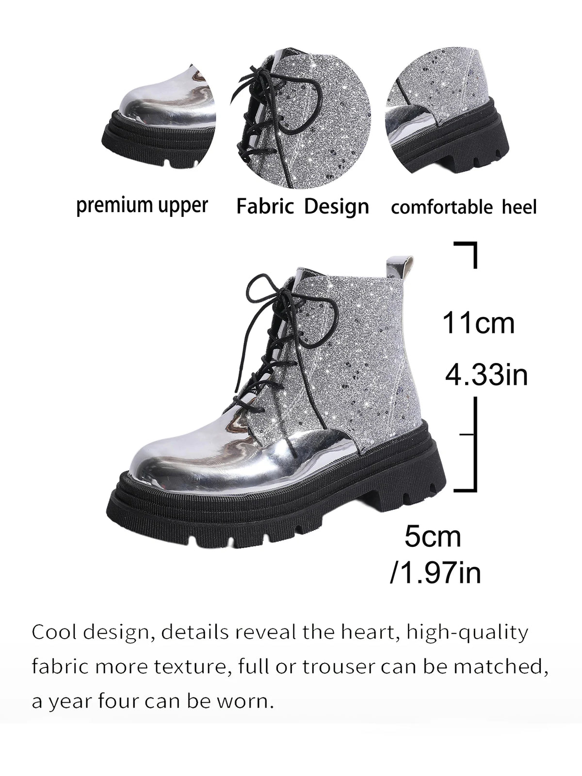 Scarpe da donna 2024 Stivali da donna alla moda argento lucido Stivali Chelsea casual e versatili Scarpe con plateau comode e calde
