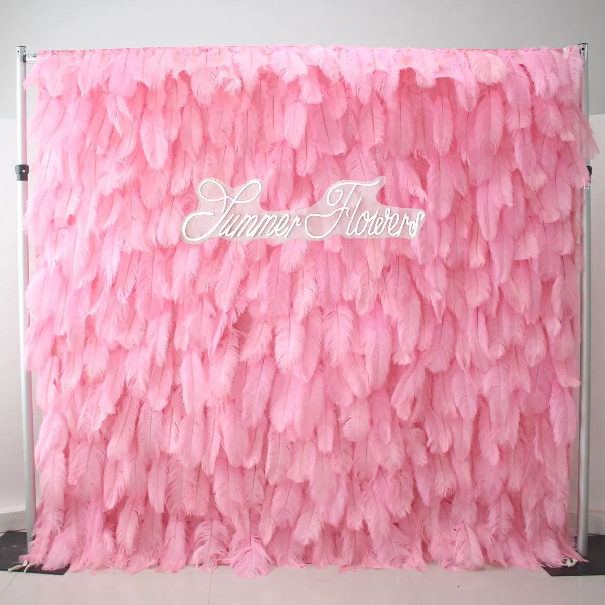 New 5D pink Feather Fabric Flower Wall Wedding Backdrop Decor Cloth Green Plants Wall Birthday Party Event Props Window Display
