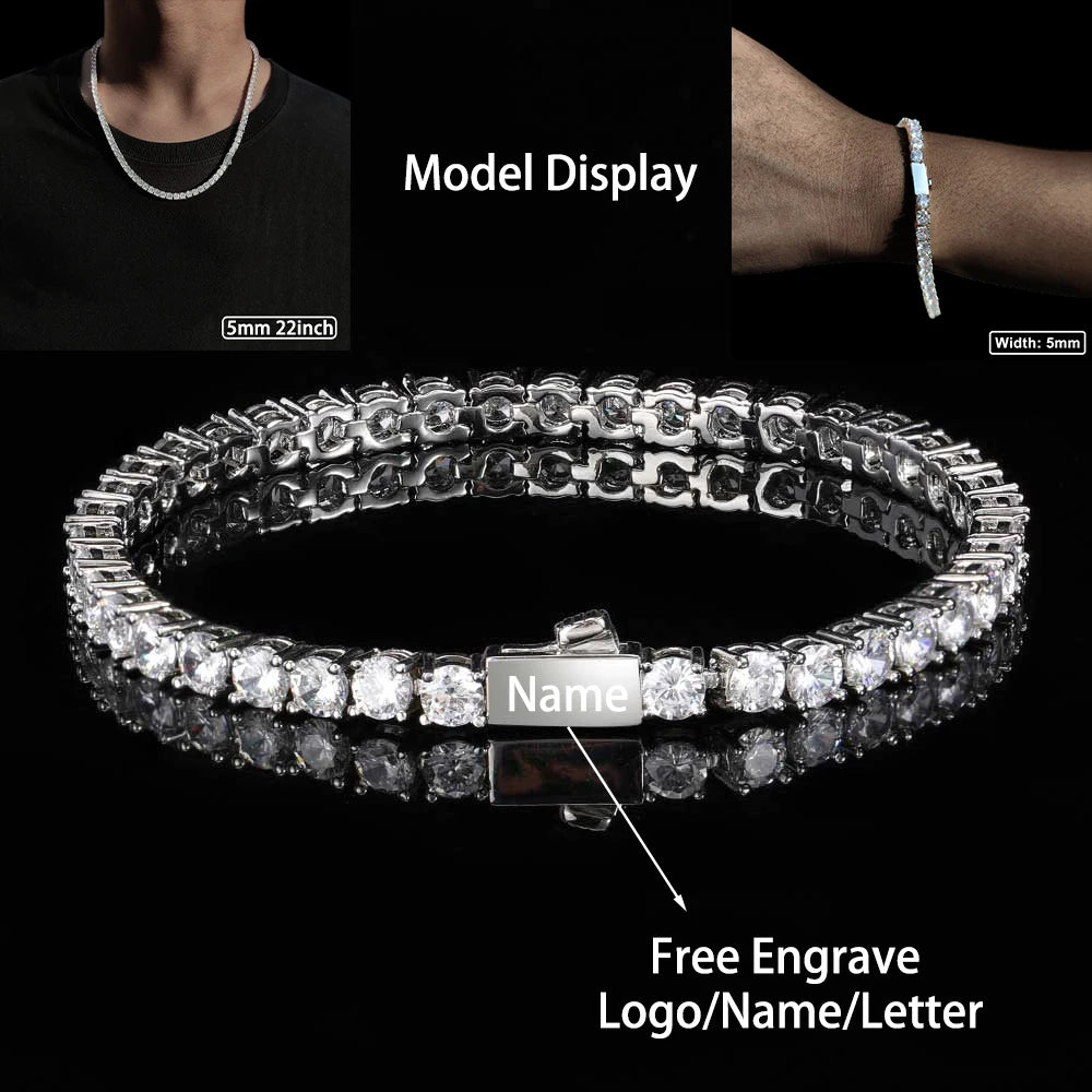 3mm 4mm 5mm 1 fila catena da tennis zircone bling materiale in rame collana hip hop uomo e donna gioielli ghiacciati nome inciso gratuito