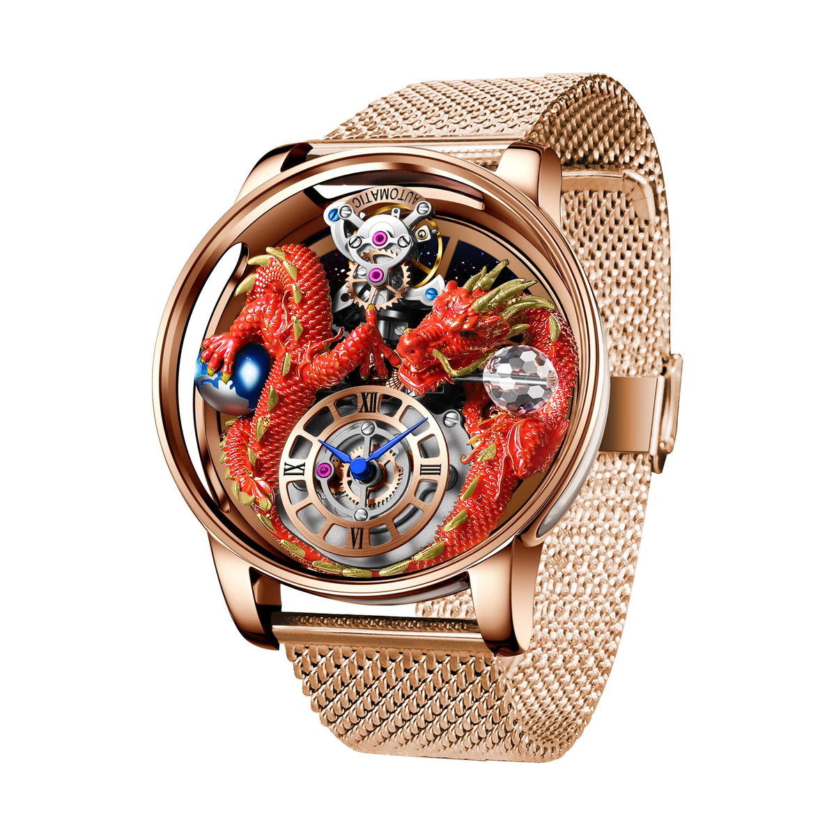 2024 PINDUCelestial Series orologio da uomo Traditionnelle Artisanat Dragon orologio al quarzo specchio curvo orologio dal Design completamente trasparente