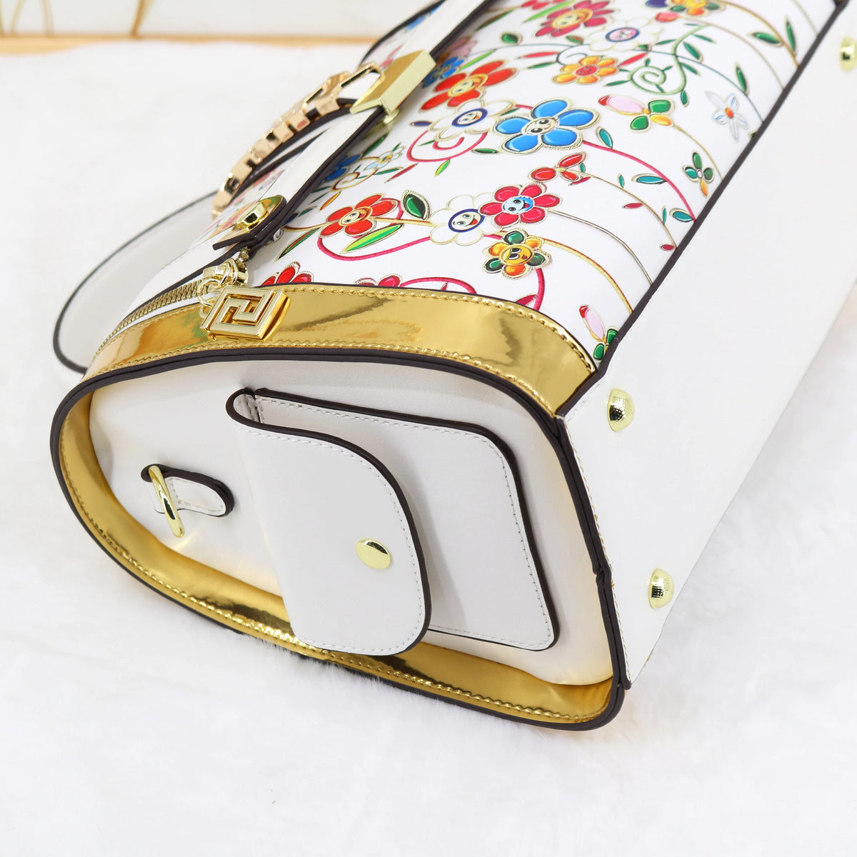 Borsa da donna con stampa di fiori e piante alla moda Borsa da donna con cuscino con cuciture intelligenti Borsa da donna di grande volume Borsa a spalla singola