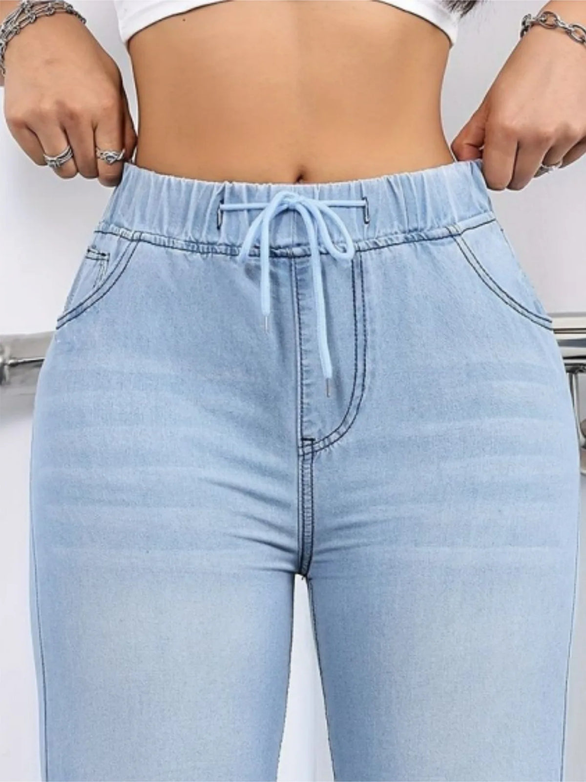 Jeans da donna di lusso alla moda 2026, casual, lavati, con coulisse, elasticizzati, a gamba dritta, stile Y2K streetwear, abbinabili a tutti gli outfit quotidiani